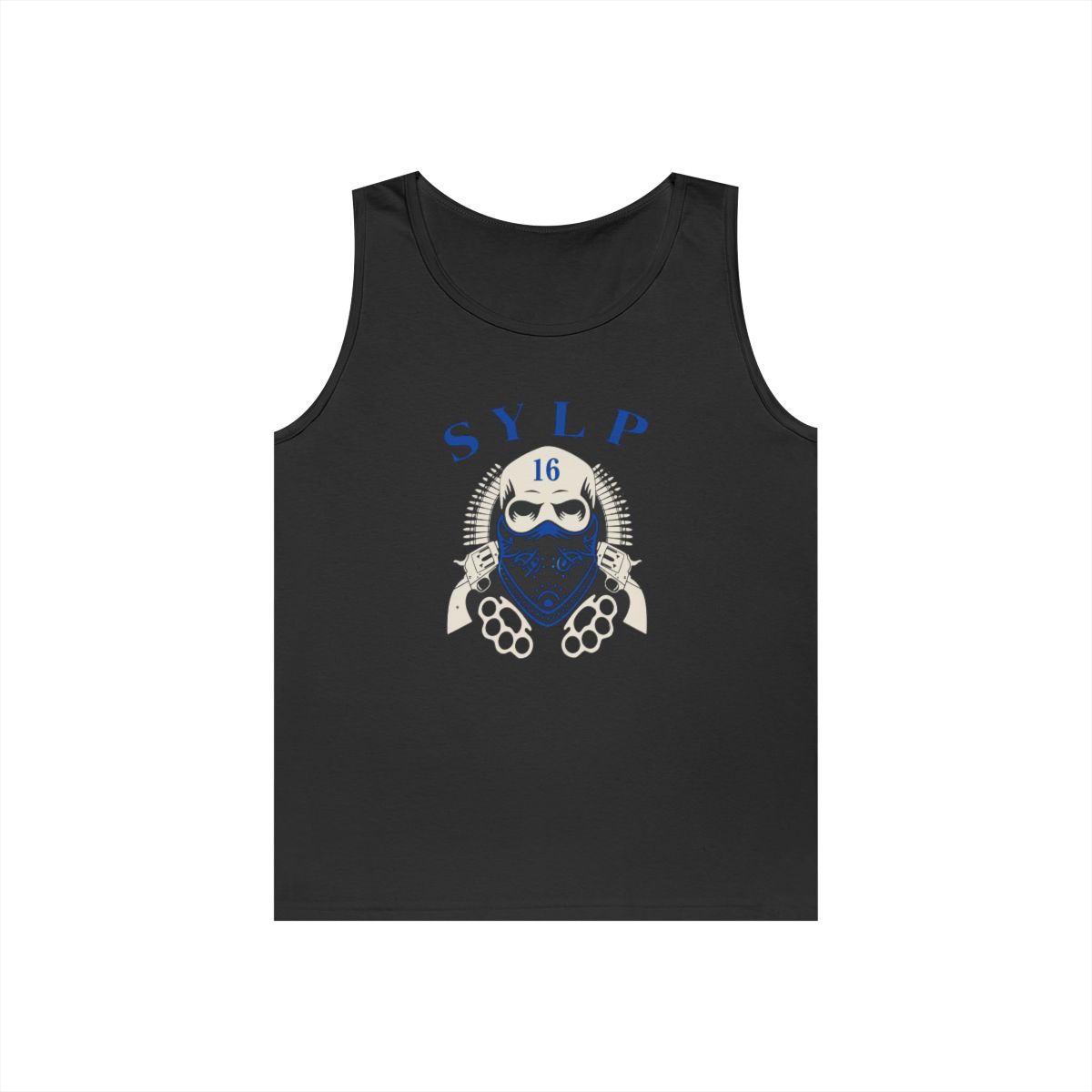 Skull with Pistols and Brass Knuckles Tank Top | 16 S.V.P. Emblem | Pagans MC
